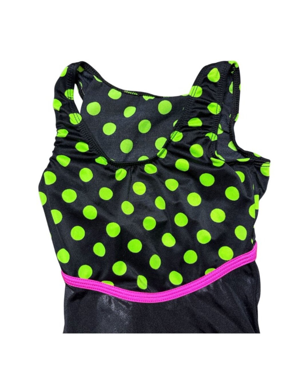 GK Gymnastics Leotard Size Child Large Polka Dot Lime Green Black - Picture 5 of 6